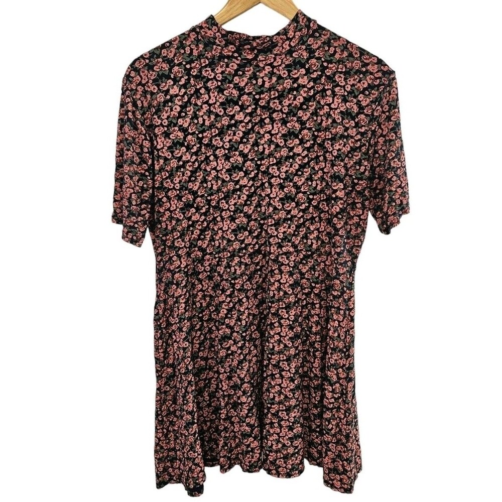 Boohoo EUC Women's Floral High Neck Boho Cottagecore Mini Shift Dress Size 22